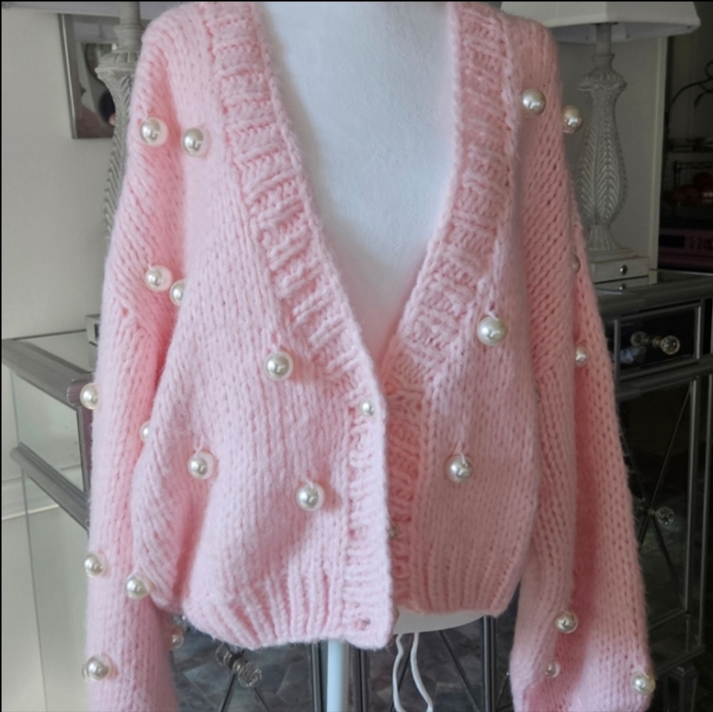 Dolls Kill Pink And Pearl Cardigan